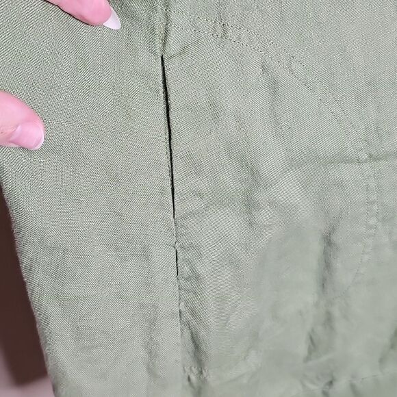 Soft Surroundings Large Linen Tunic Dress, Collar And 3/4 Sleeves Olive Green - Picture 4 of 8